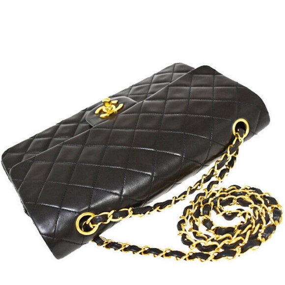 CHANEL Double Flap Medium Shoulder Bag Leather Black Gold Hardware - Picture 5 of 12